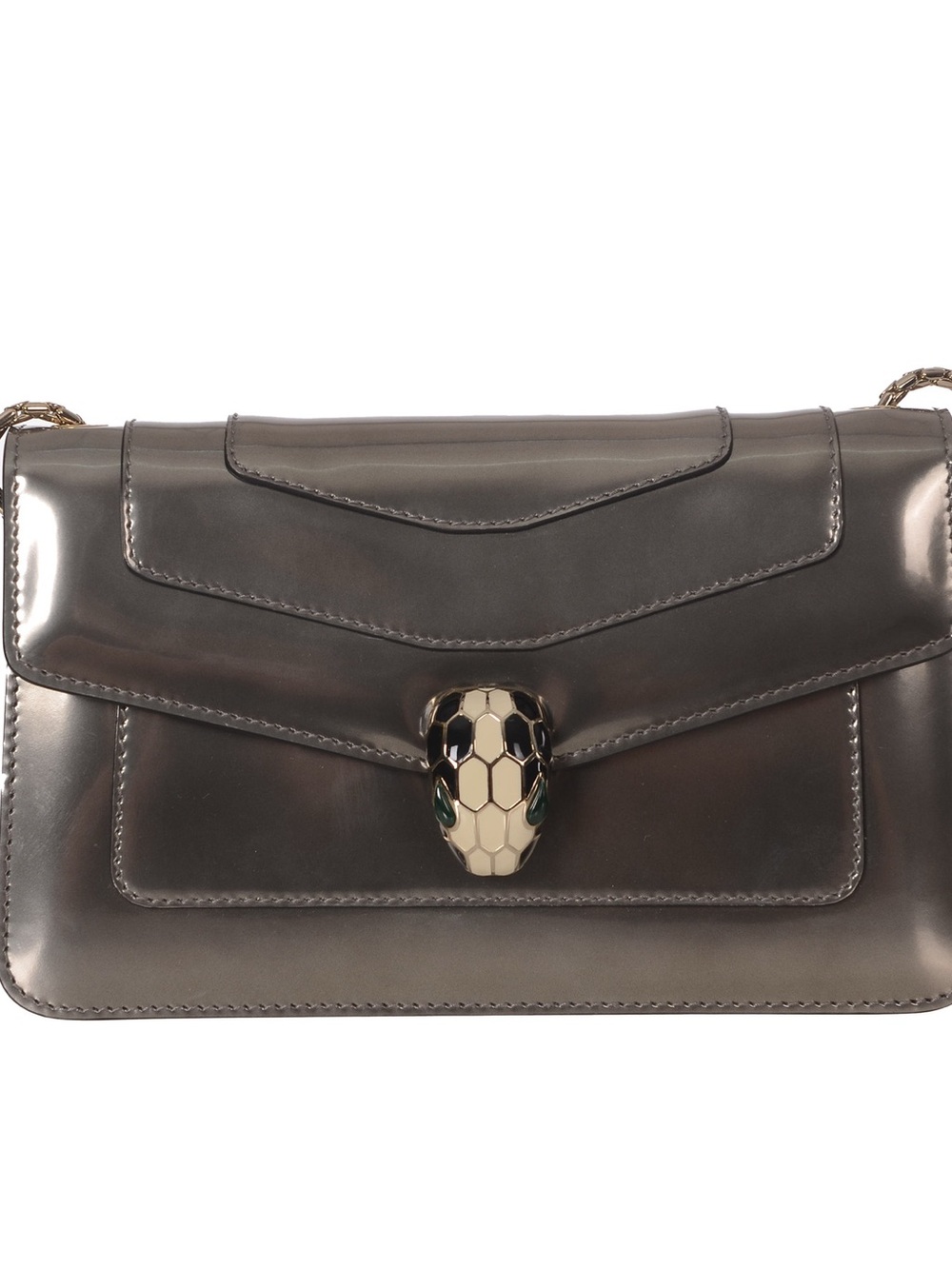 ♥️Bvlgari Small Serpenti Grey Leather Shoulder Bag with Serpent Clasp♥️
